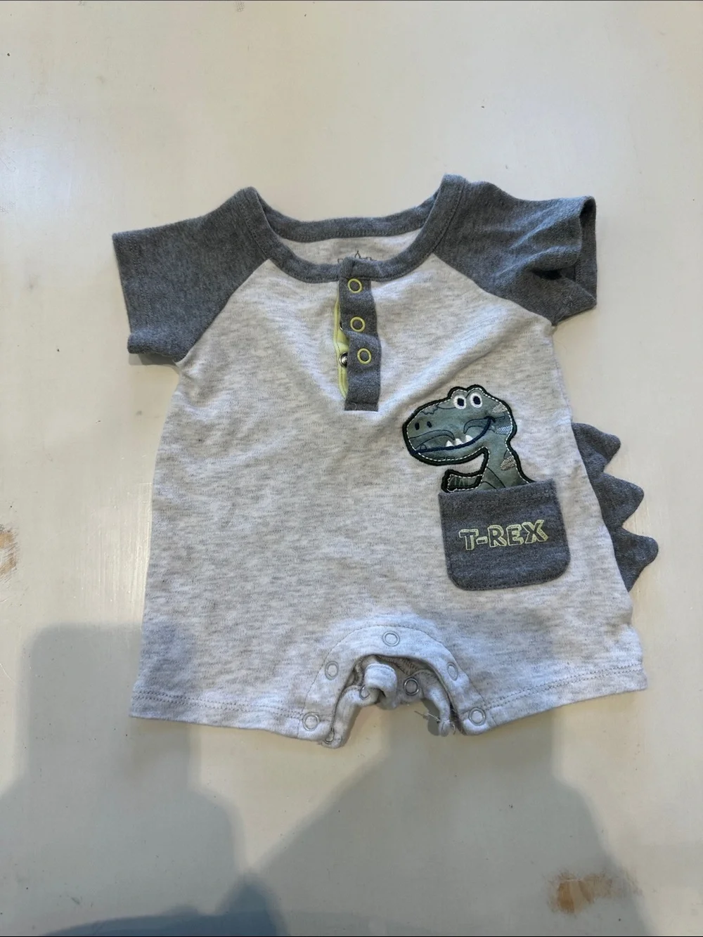 Kids Headquarters Gray and Dark Gray T‑Rex One‑Piece Romper